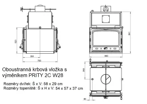 Krbová vložka s teplovodním výměníkem PRITY 2C W28