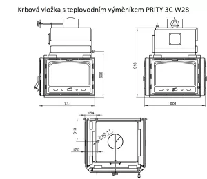 Krbová vložka s teplovodním výměníkem PRITY 3C W28