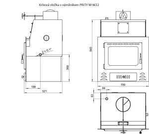 Krbová vložka s teplovodním výměníkem PRITY M W22