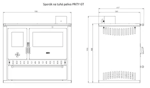 Sporák na tuhá paliva PRITY GT FI G DR, nerezová trouba, burgundy, pravá