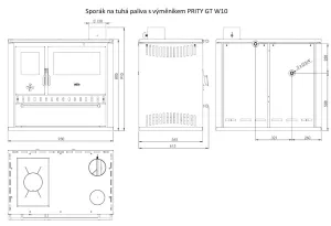 Sporák na tuhá paliva s teplovodním výměníkem PRITY GT W10 FI S DR, nerezová trouba, burgundy, pravá