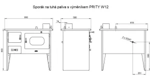 Sporák na tuhá paliva s teplovodním výměníkem PRITY W12 1P41, pravá