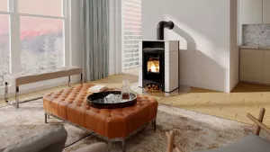 HS FLAMINGO Kachlová kamna AQUAFLAM VARIO ® PERU 11kW, kachle bílá (teplovzdušná verze)