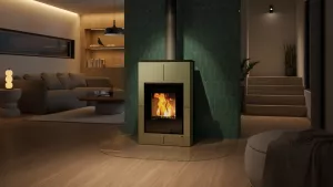 HS FLAMINGO Krbová kamna AQUAFLAM VARIO ® SAPORO 11/7kW olivová, elektronická regulace