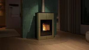 HS FLAMINGO Krbová kamna AQUAFLAM VARIO ® SAPORO 11/7kW olivová, elektronická regulace