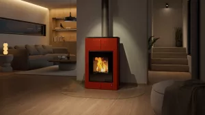 HS FLAMINGO Krbová kamna AQUAFLAM VARIO ® SAPORO 11/7kW červená, elektronická regulace
