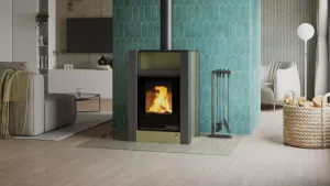 HS FLAMINGO Krbová kamna AQUAFLAM VARIO ® LEND 11/7kW olivová, elektronická regulace