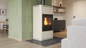 HS FLAMINGO Krbová kamna AQUAFLAM ® 17 s výměníkem - krémová, automatická regulace