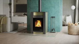 HS FLAMINGO Krbová kamna AQUAFLAM VARIO ® KALMAR 11kW olivová (teplovzdušná verze)