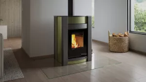 HS FLAMINGO Krbová kamna AQUAFLAM VARIO ® KALMAR 11kW olivová (teplovzdušná verze)