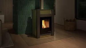 HS FLAMINGO Krbová kamna AQUAFLAM VARIO ® KALMAR 11kW olivová (teplovzdušná verze)