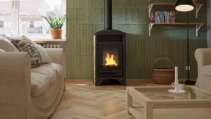 HS FLAMINGO Krbová kamna AQUAFLAM VARIO ® BARMA 11kW dlažba Ořech (teplovzdušná verze)