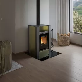 HS FLAMINGO Krbová kamna AQUAFLAM VARIO ® LEND 11/7kW olivová, elektronická regulace