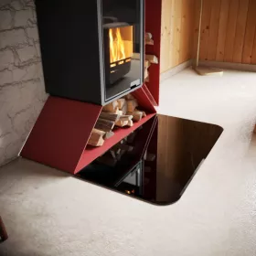 Sklo pod kamna - FLAMINGO Oblouk 1100x600 mm, černé, fazeta / 2xR100 / 6 mm HS Flamingo